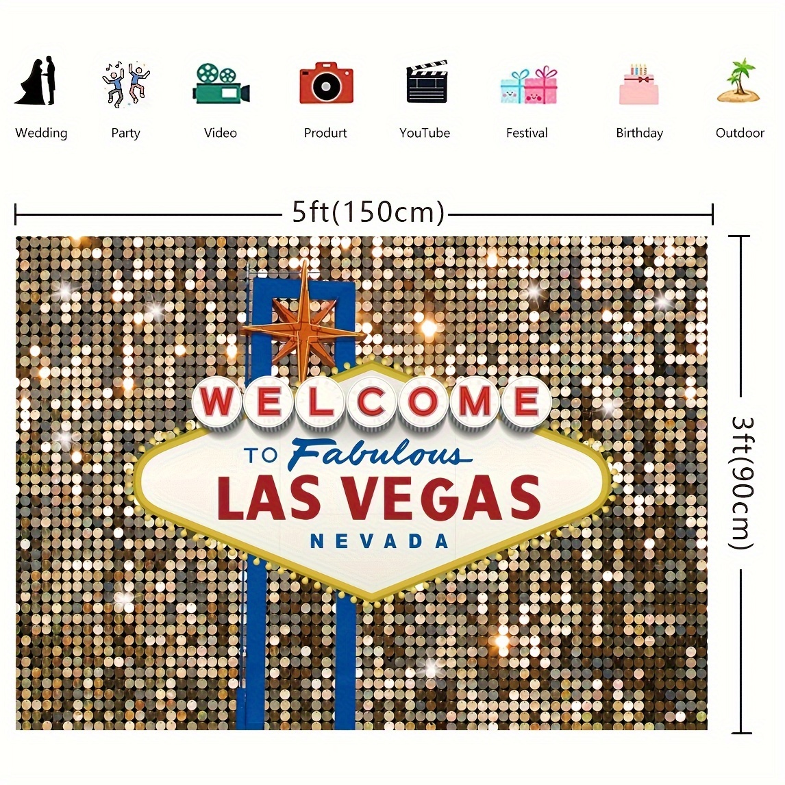 8x6ft Welcome to Las Vegas Party Backdrop for Photography Casino Night  Poker Themed Birthday Party Photo Background Gold Luxury Prom Costume  Dress-up