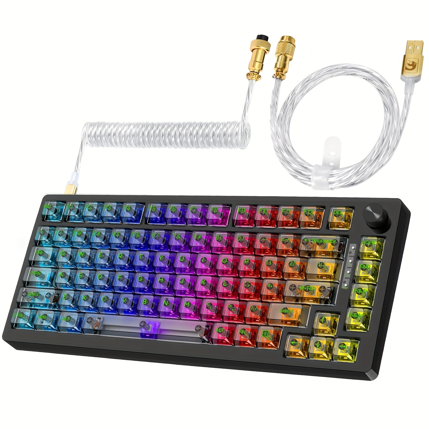 magic refiner mk32 mechanical gaming keyboard 75 wired transparent keyboard apex pro tkl keyboard hot swappable 82 keys with coiled usb c cable linear switch volume knob for pc mac