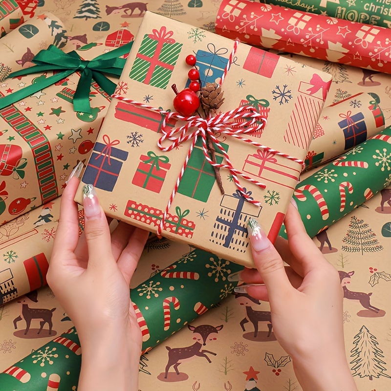  Christmas Wrapping Paper Roll, Brown Kraft Gift