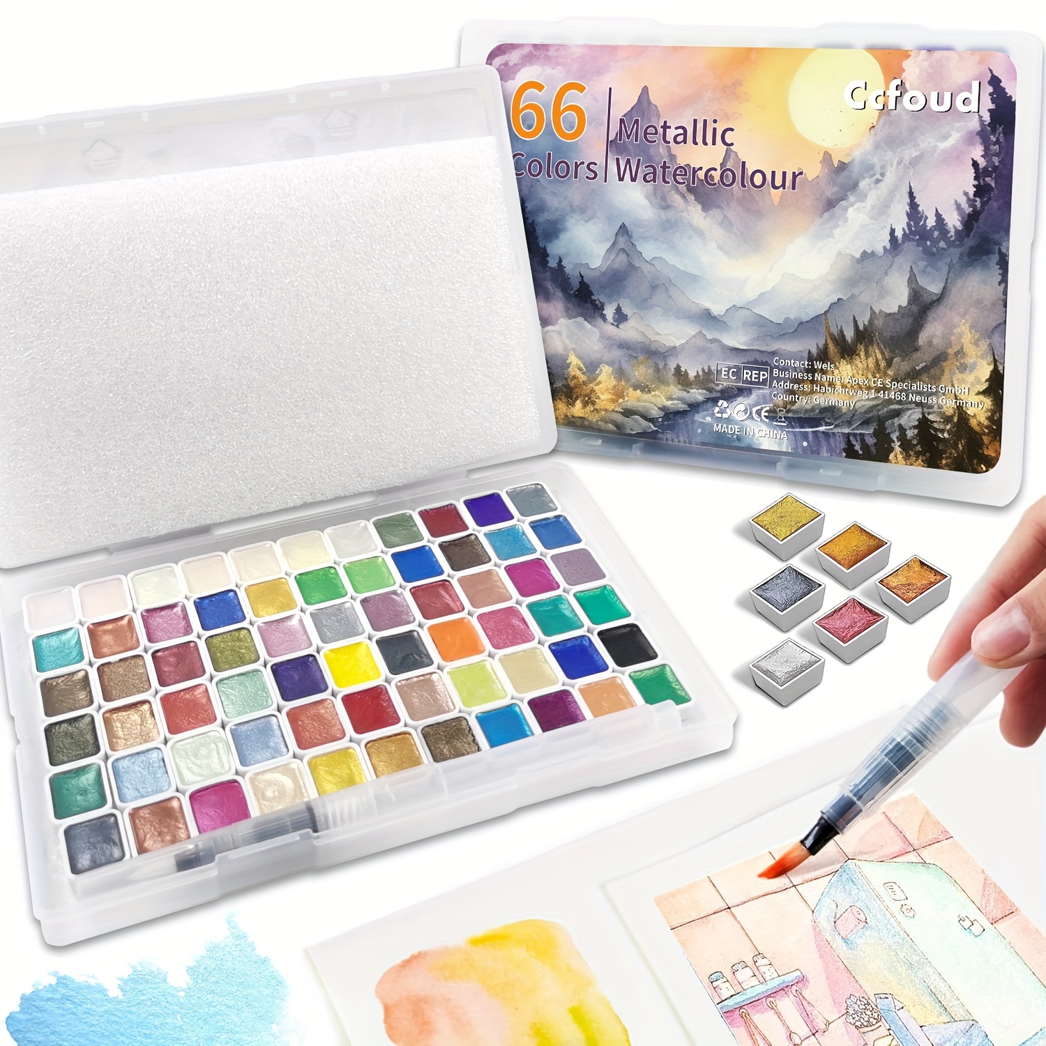 SeamiArt 24Color Glitter Metallic Watercolor Paint Gift Box Set Artist