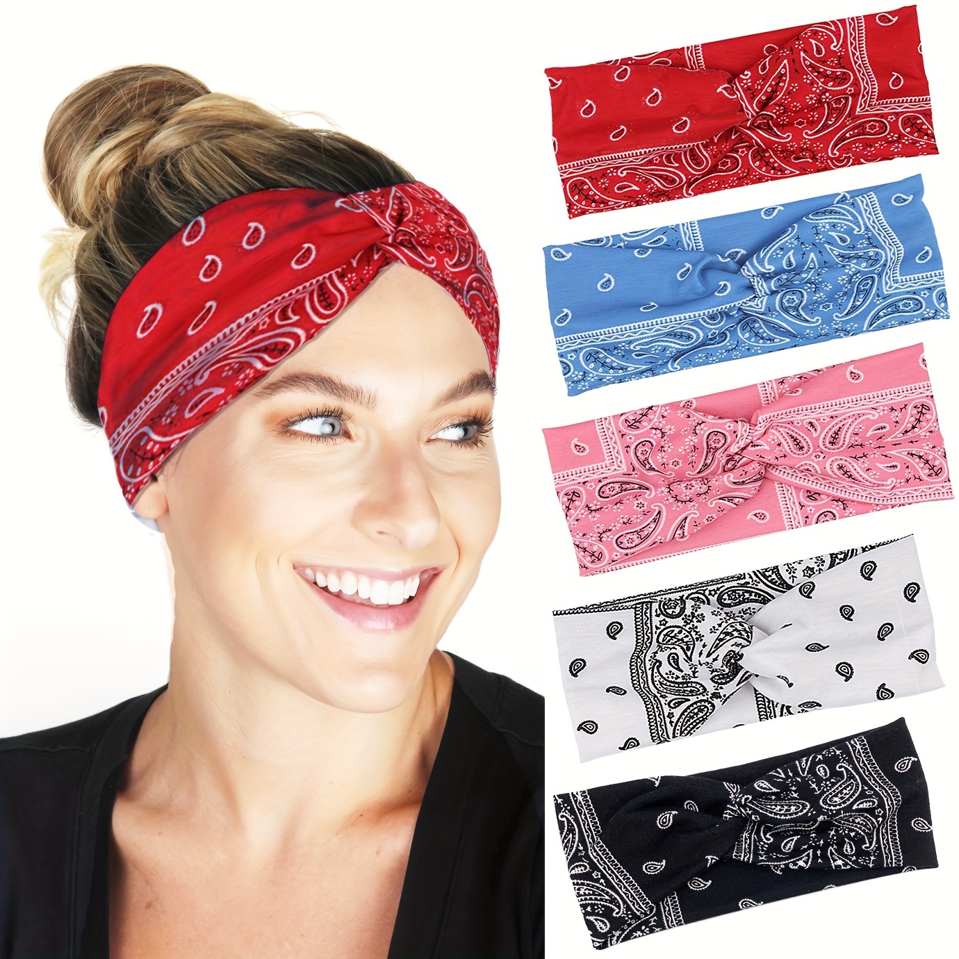 10 Pieces Women Yoga Headbands Paisley Headbands Wide Bandana