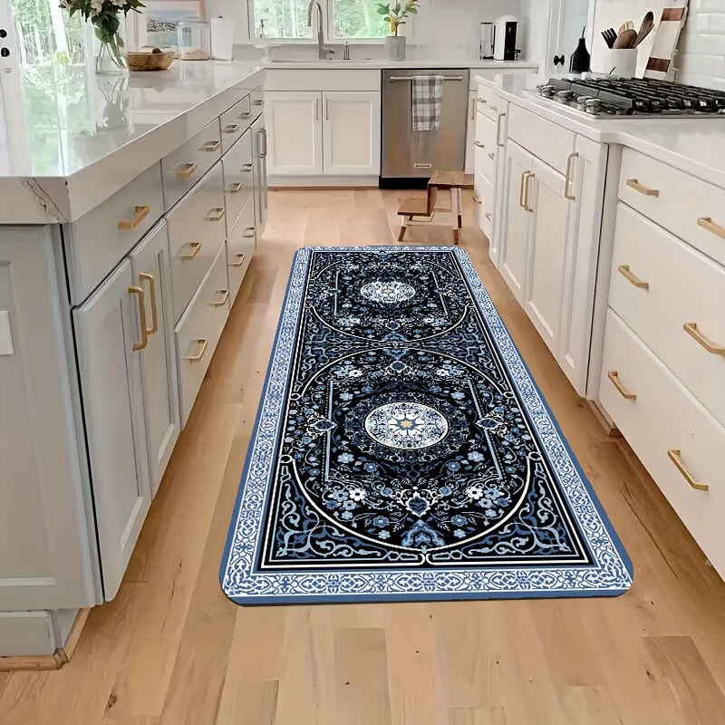 Floral design kitchen rug, non-slip and washable