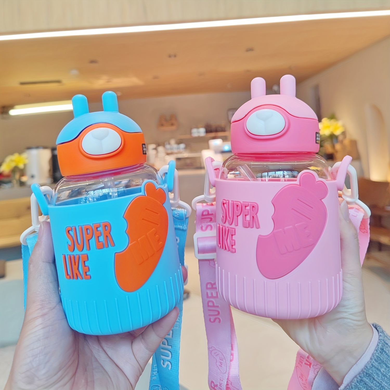 Cute Rabbit Separate Straw Cup Portable Plastic Lightweight - Temu