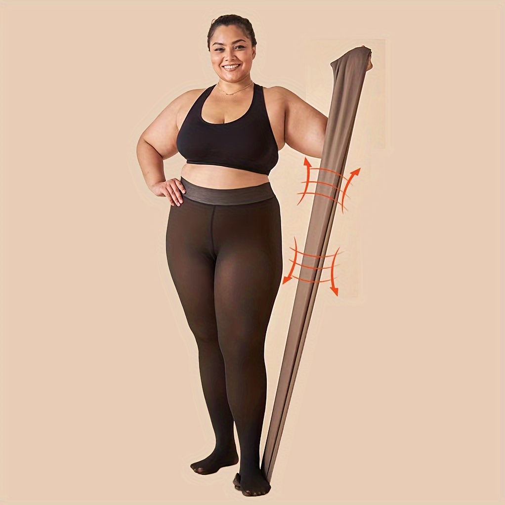 Plus Size Fleece Lined Tights for Women Sheer Warm Thermal Fake Translucent  Pantyhose High Waist Stretchy Leggings Ladies Clothes