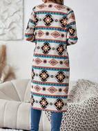 ethnic floral print open front cardigan casual long sleeve mid length outwear womens clothing