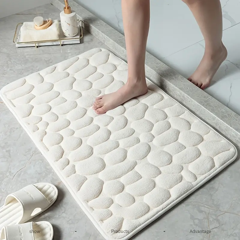 Memory Foam Bath Rug Cobblestone Embossed Bathroom Mat Rapid - Temu