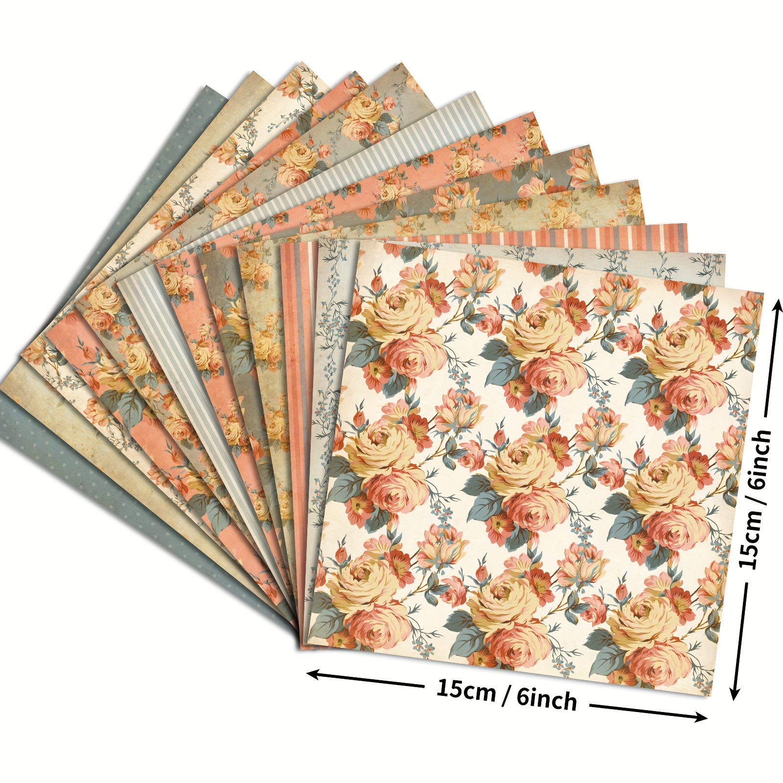 12PCS 6'' Vintage Floral Paper Pad Scrapbooking Album Card