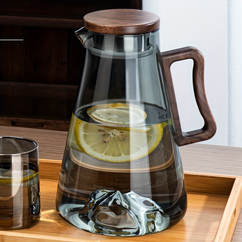 Glass Water Pitcher Cold Water Jug Kettle with Wood Lid Jarra Agua Cristal  Household Luxury Drinkware Juice Bottle Wine Glasses