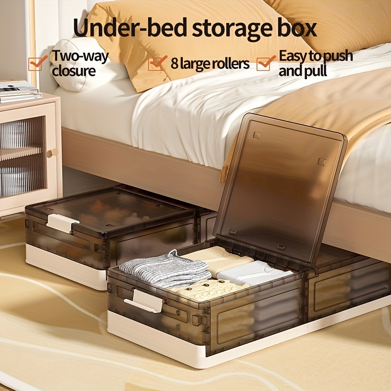 Under Bed Storage Containers With Wheels Rolling Under Bed Storage Bins  With Clear Cover, Aesthetic Room Decor, Home Decor, Kitchen Accessories,  Bathroom Decor, Bedroom Decor - Temu