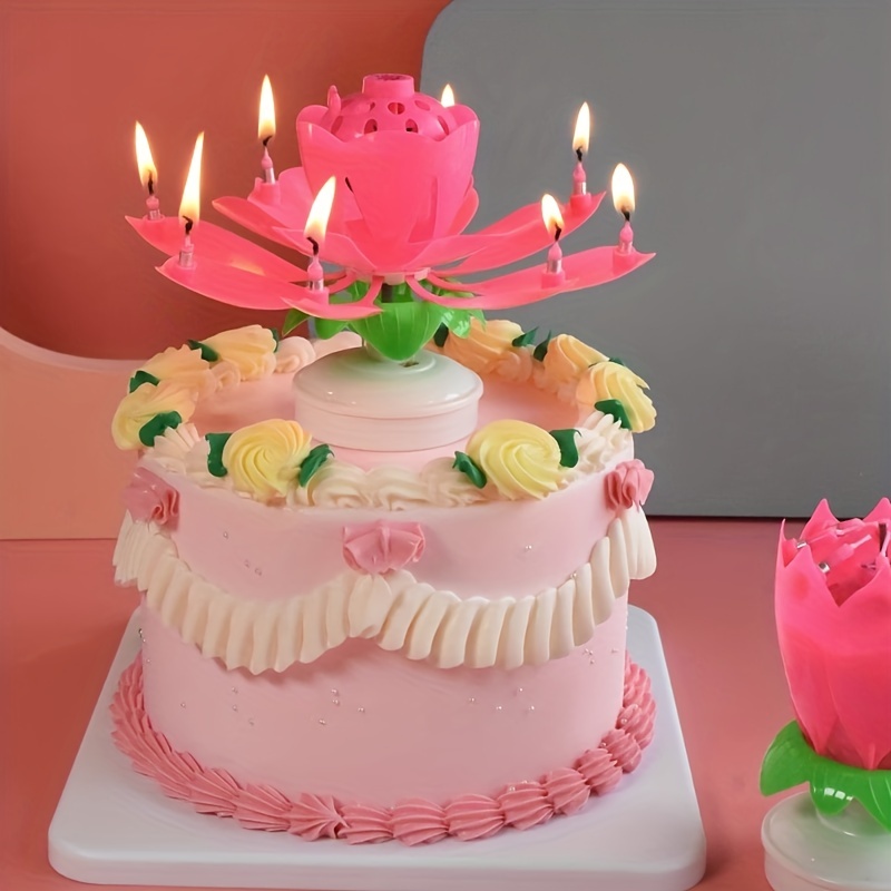 Vela giratoria mágica de flor de loto para decoración de pastel de  cumpleaños, flores de colores, señal de decoración de feliz cumpleaños, 1  pieza
