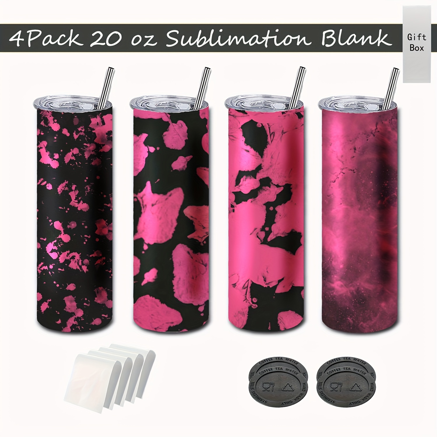 Sublimation Tumblers 20 Oz Skinny Bulk 4 Pack Stainless Steel