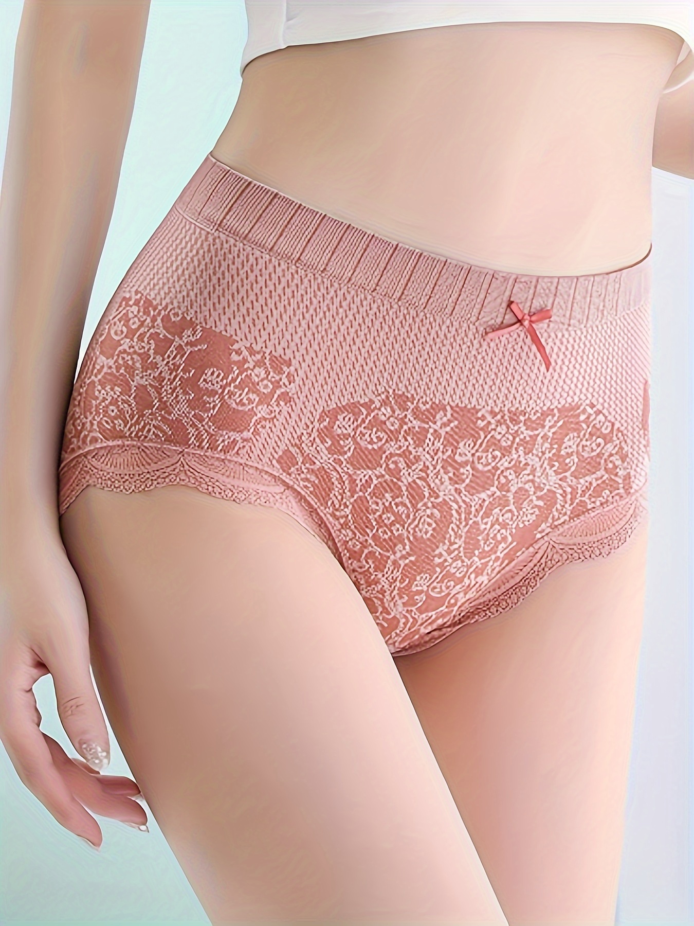 3pcs Contrast Lace Briefs, Comfy & Breathable Scallop Trim Panties, Women's  Lingerie & Underwear