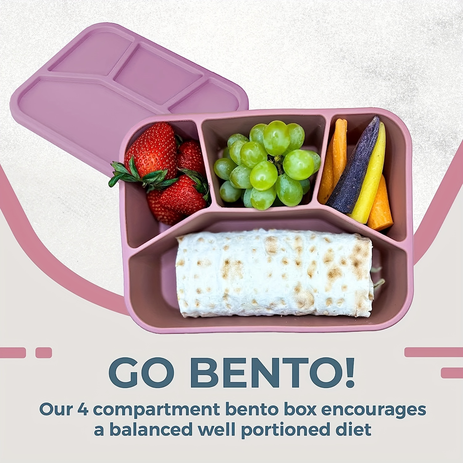 Silicone Lunch Box w/ 4 Compartments Microwaveable Leakproof Bento Box