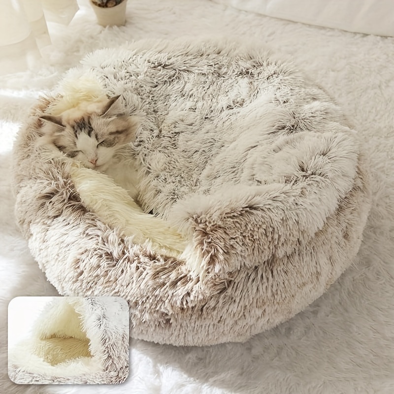 1pc cat bed round hooded cat bed cave for indoor cats or small dog beds soothing pet beds dog bed with waterproof bottom washable 0