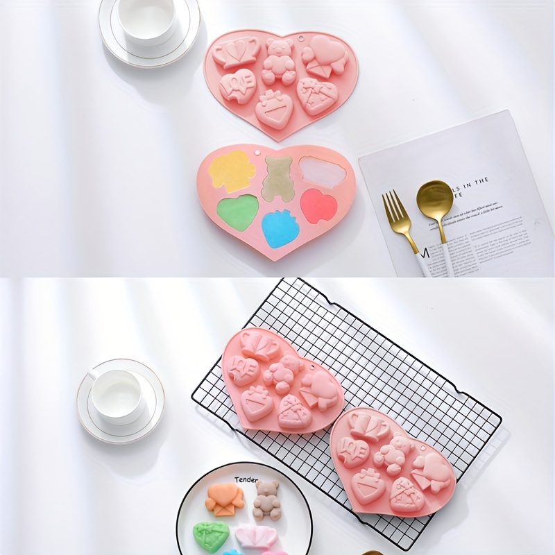 3D Heart Shape 6 Cavities Silicone Cake Mold, Chocolate Mold For Home  Kitchen DIY Baking