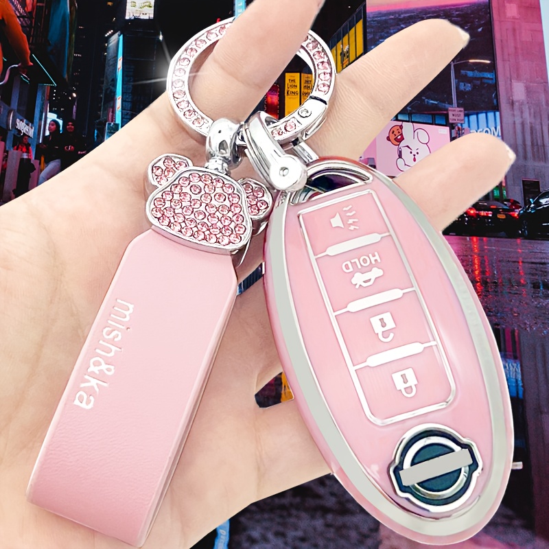 Key Fob Cover With Artificial Leather Keychain Soft Tpu Key - Temu