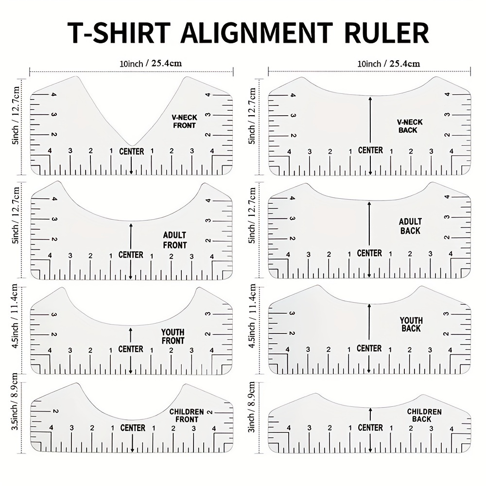 T-shirt Alignment Guide Inches and Centimeters T-shirt Tools 