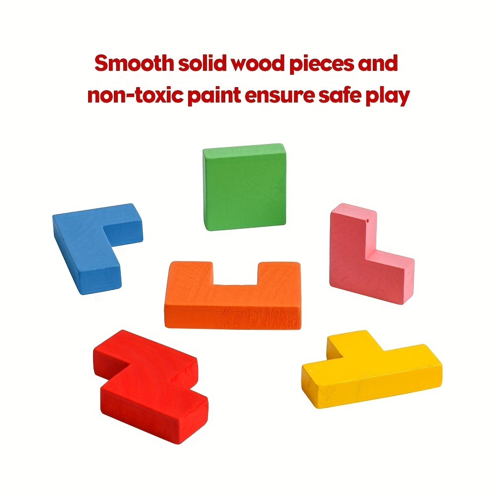 Wooden Blocks Puzzle Brain Teasers Toy，Wooden Puzzle Tangram,Cube 3D Puzzle  for Kids，Puzzles for Kids Ages 2-8, Montessori Kids Educational Puzzle