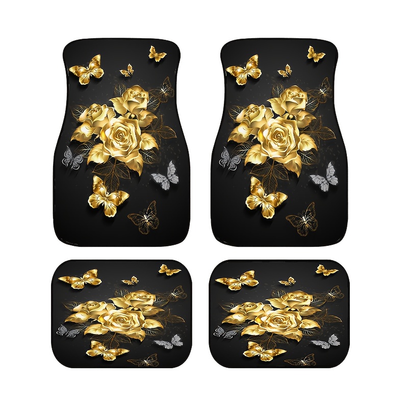 Black And Metallic Gold Car Floor Mats