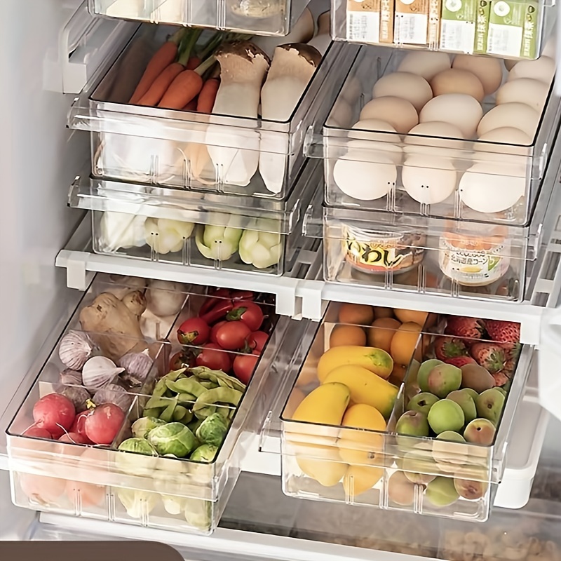 Paquete de 8 organizadores de refrigerador, apilables con tapas, soporte  para huevos, contenedores de almacenamiento para refrigerador, contenedor  de