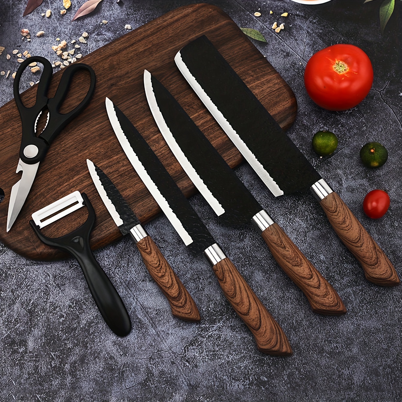 6PCS Kitchen Knife Set Stainless Steel Chef Knives Cleaver Scissor