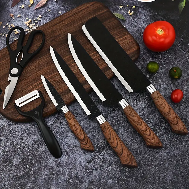 High Quality Kitchen Knife Set 6 Pcs Chef Slicing Cleaver Paring Knife with  Scissors and Peeler