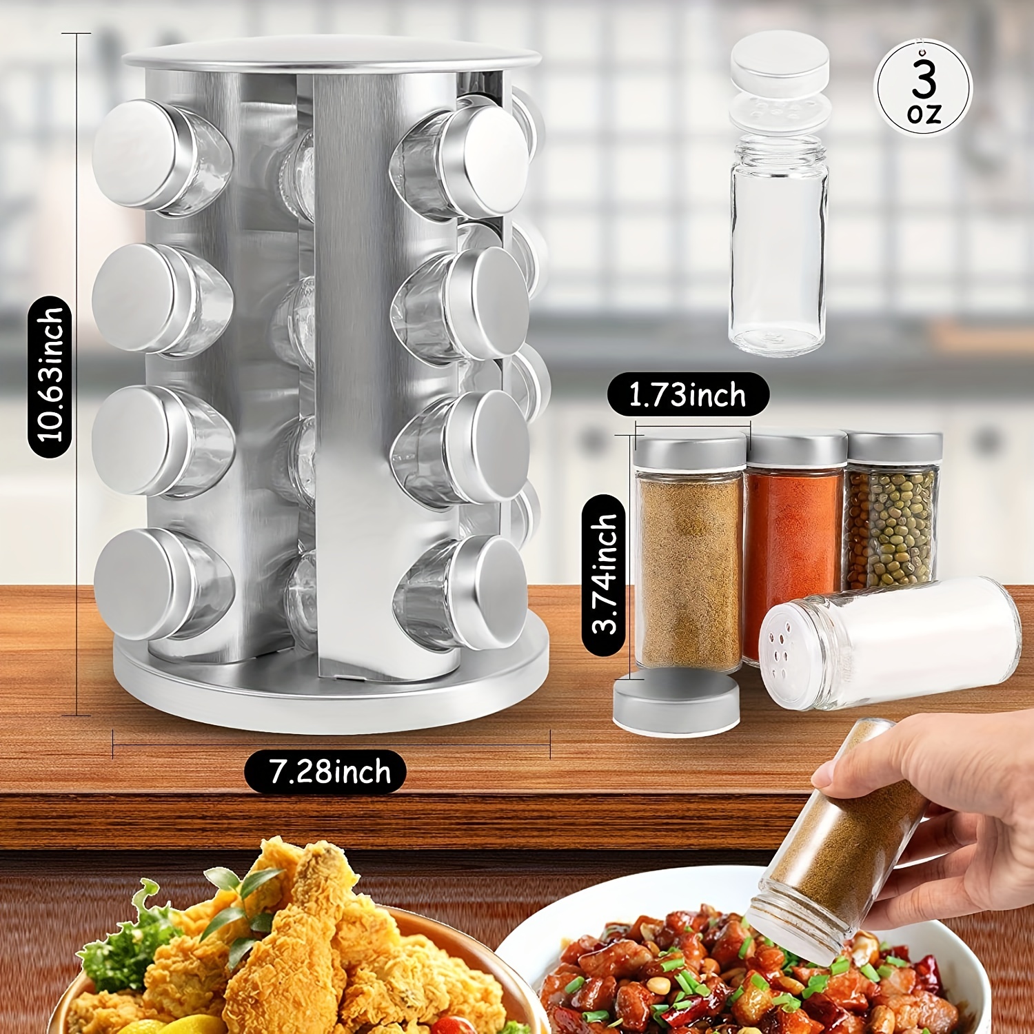 Kitchen Cabinet Rotating Spice Rack With 18 Jars Revolving Seasoning  Organizer