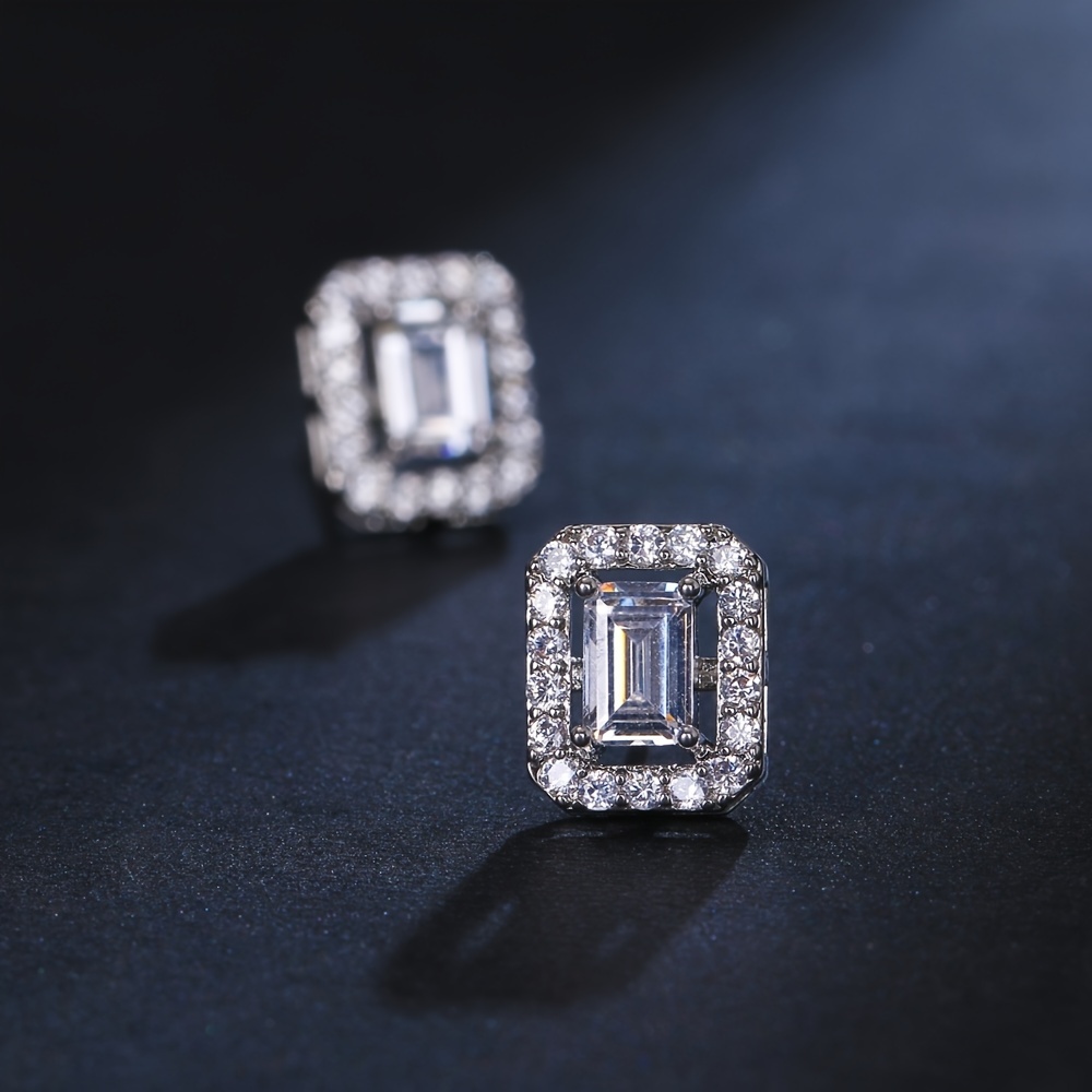 Men's Square Zircon Stud Earrings, Classic Couple Earrings