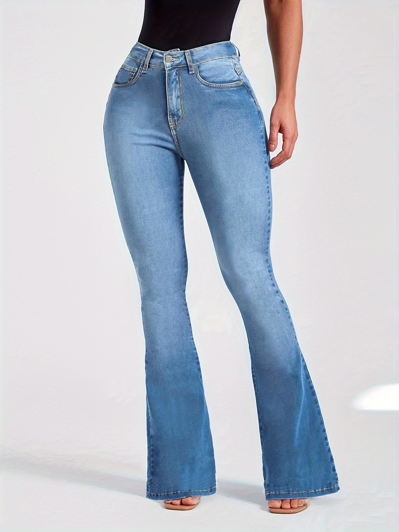 Stretchy High-Rise Skinny Bell Bottoms, Dark Wash Flared Boot Cut Jean  Pants, Women's Clothing & Denim