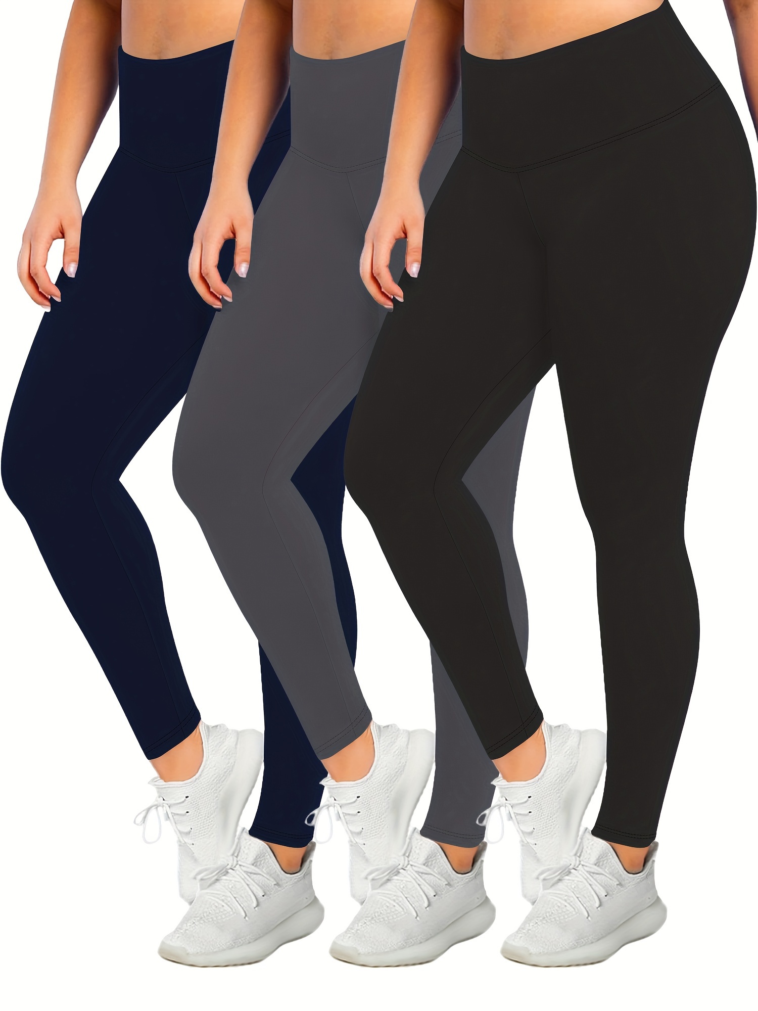 Plus Size Leggings for Women Tummy Control Stretch Solid