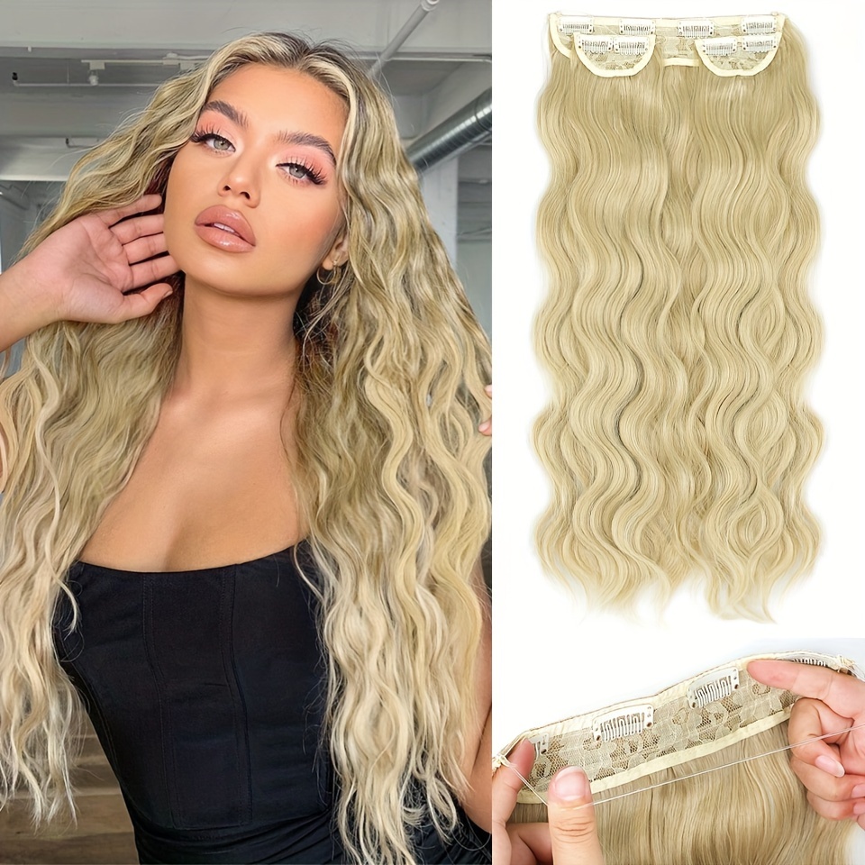 Halo Hair Extensions Fish Line Hair 6 Clips Synthetic Clips - Temu