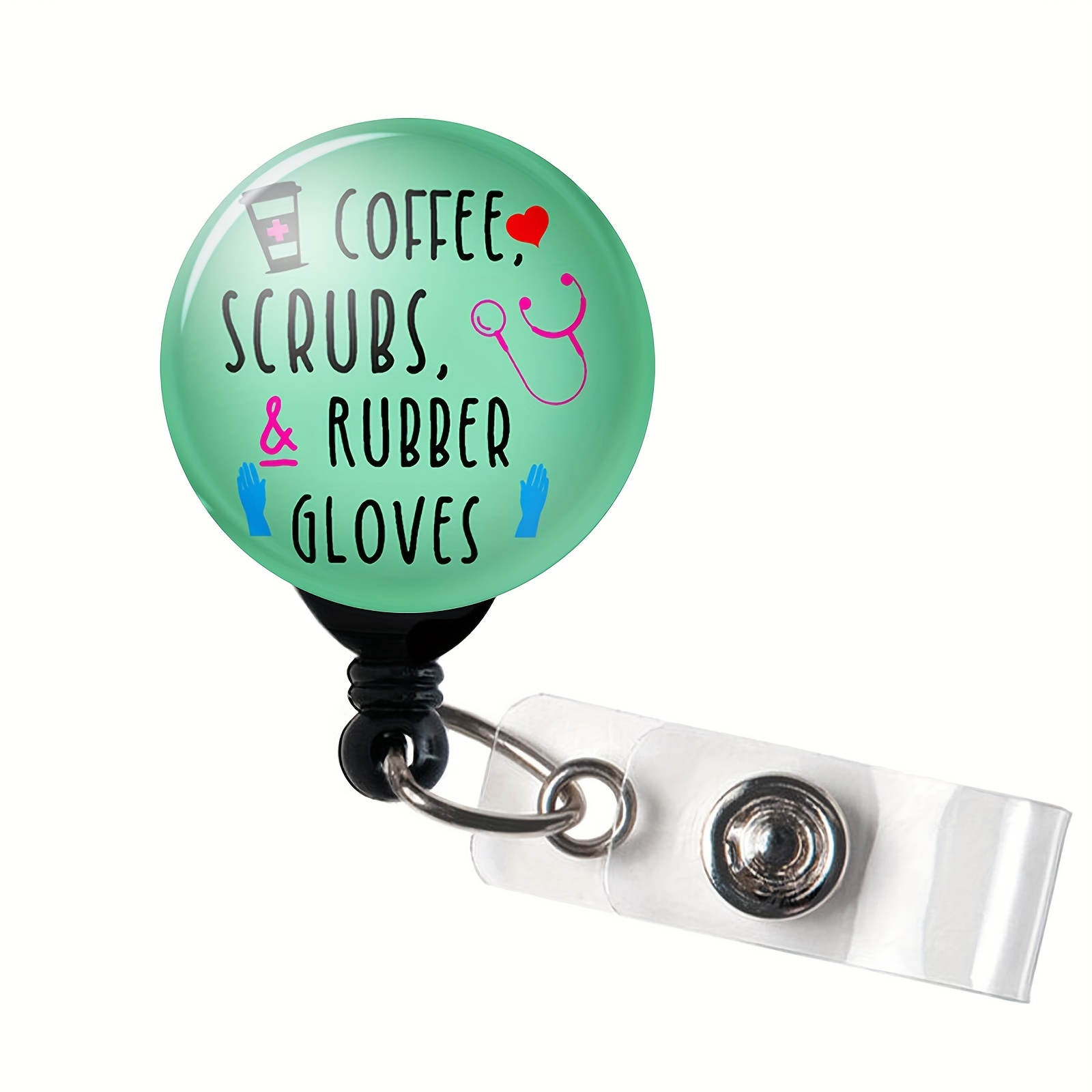 Coffee Scrubs Rubber Gloves Nurse Badge Holder Retractable