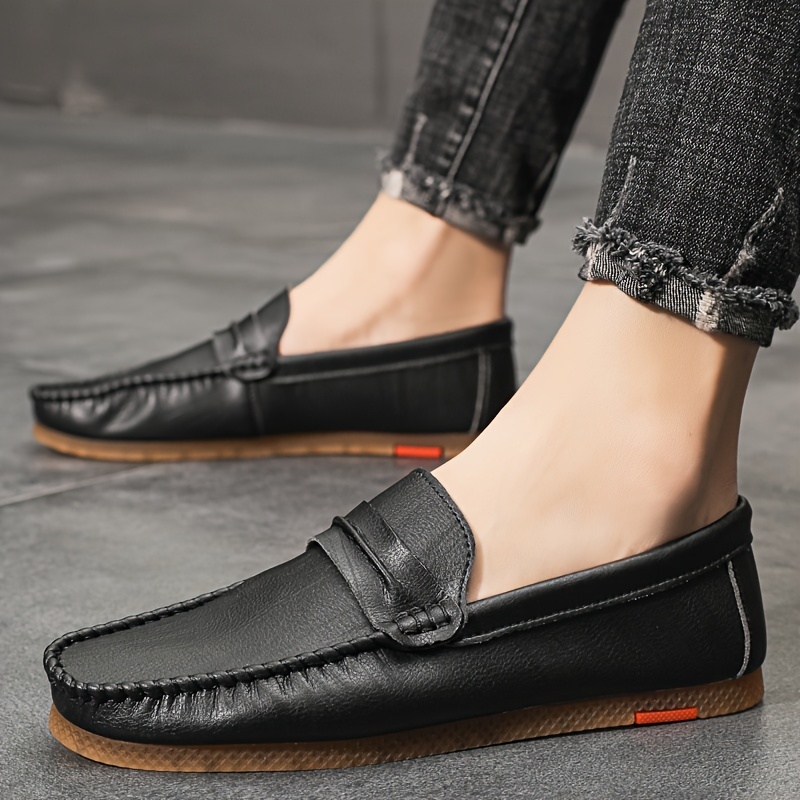 Men's Casual Slip On Stitch Loafer Shoes Moccasins Black | Check