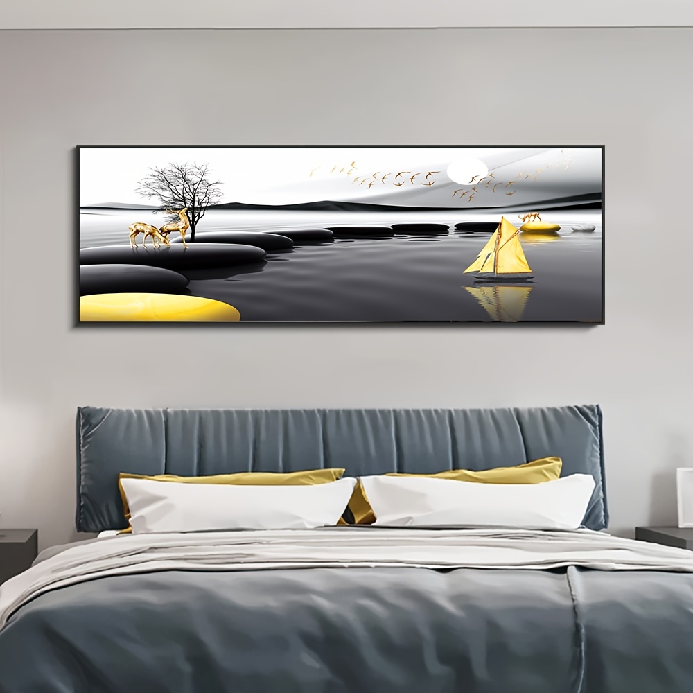 Golden Black Landscape Canvas Painting For Living Room And Bedroom Wall