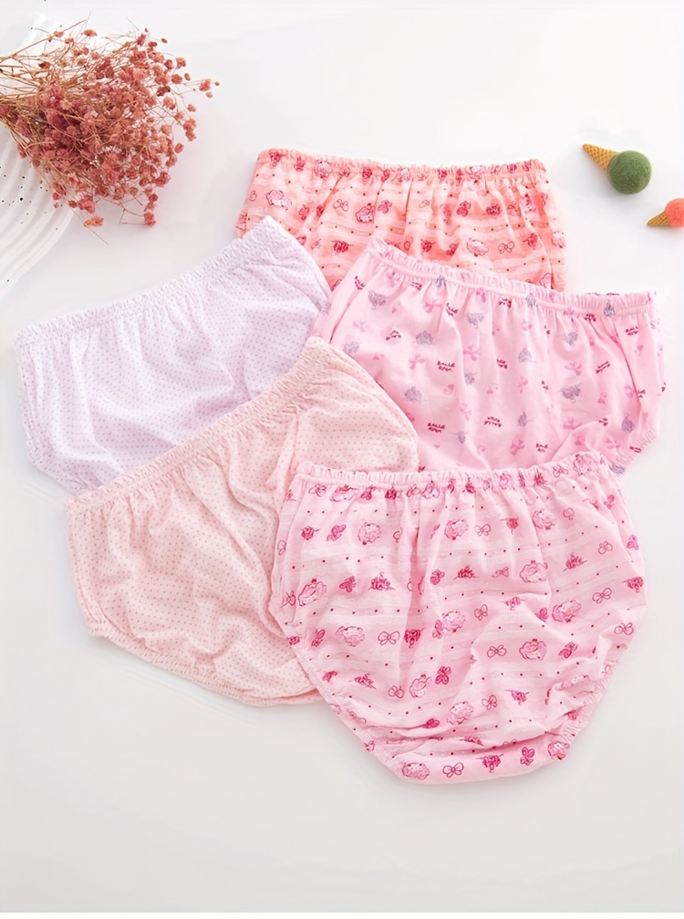 5pcs Girl's Breathable Cotton Briefs, Cartoon Floral & Bunny Pattern  Panties, Comfy Kid's Underwear
