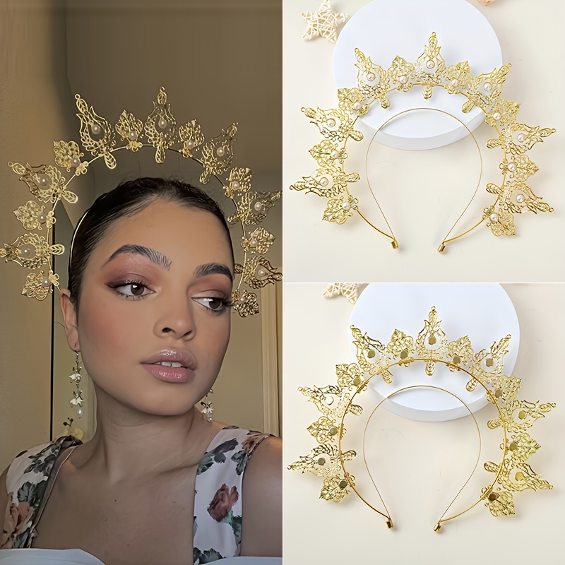 Goddess Crown Tiara Faux Pearl Metal Golden Crown Fascia per capelli  Accessorio per capelli vintage alla moda 1pz - Temu Italy