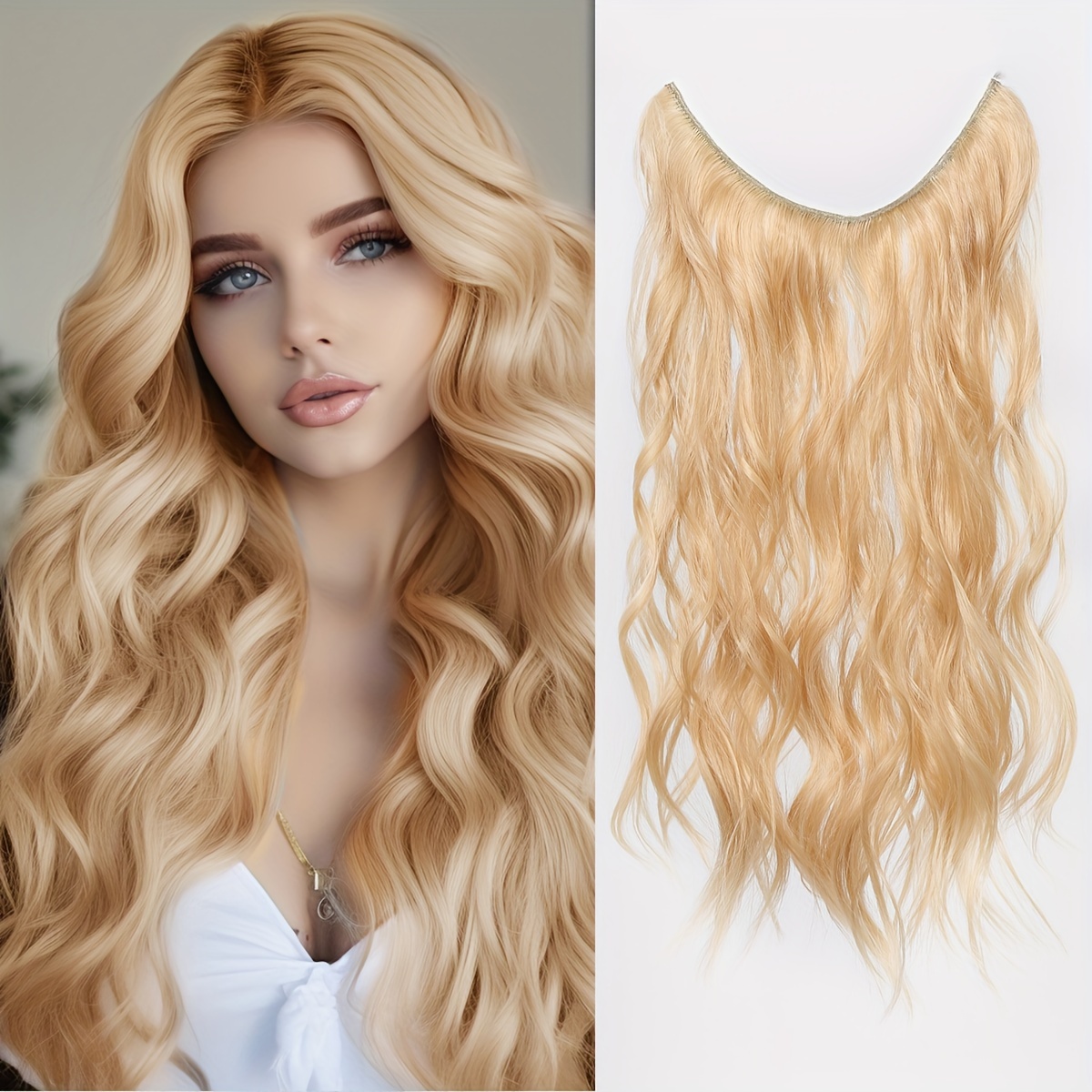 Halo Hair Extensions Invisible Wire Wavy Curly Long Synthetic Hairpieces  For Women Adjustable Headband