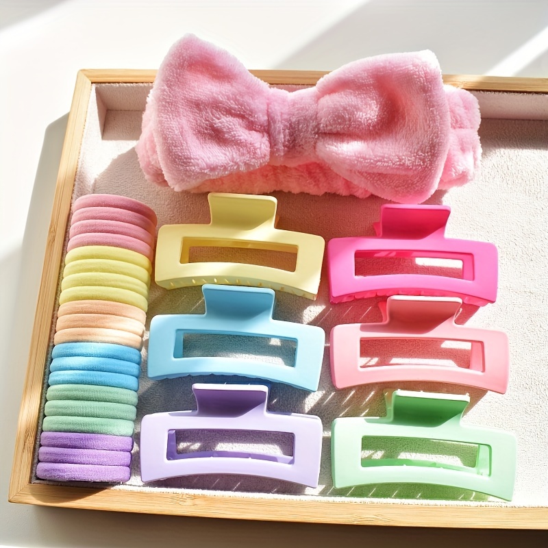

27pcs/set Stylish Hairdressing Accessories Kit Large Hollow Out Hair Claw Clips Elastic Hair Ties Fluffy Bowknot Decorative Head Band Gifts For Valentine's Day