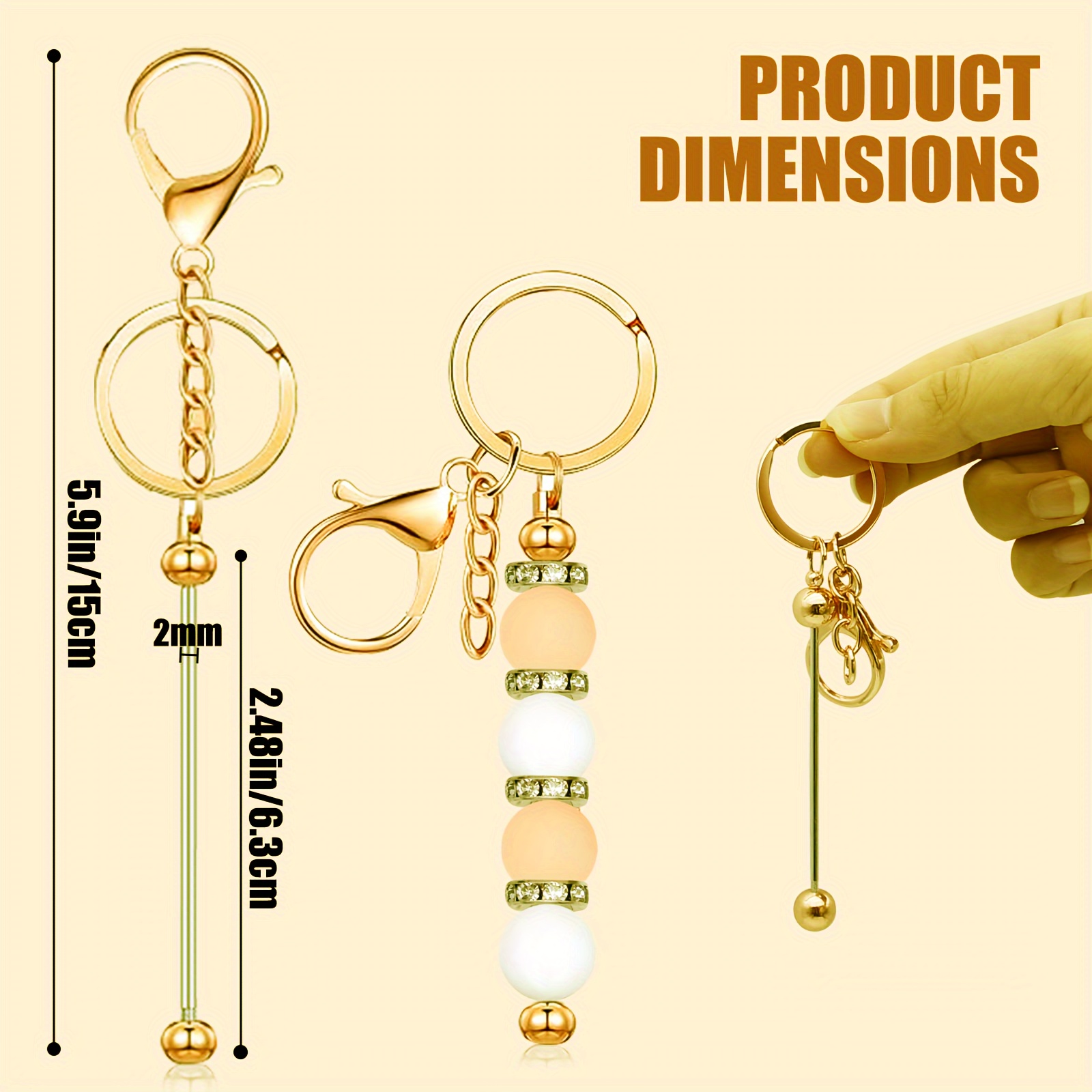3pcs Silvery Fashion Alloy Beaded Keychain Rod, Key String Pendant Hanging  Chain