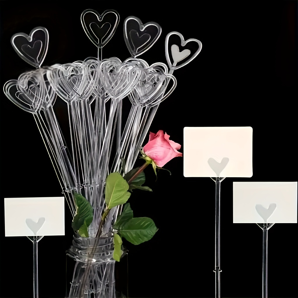 

80pcs Heart-shaped Plastic Flower Card Holders - Perfect For Bouquet Arrangements, Weddings Eid Al-adha Mubarak