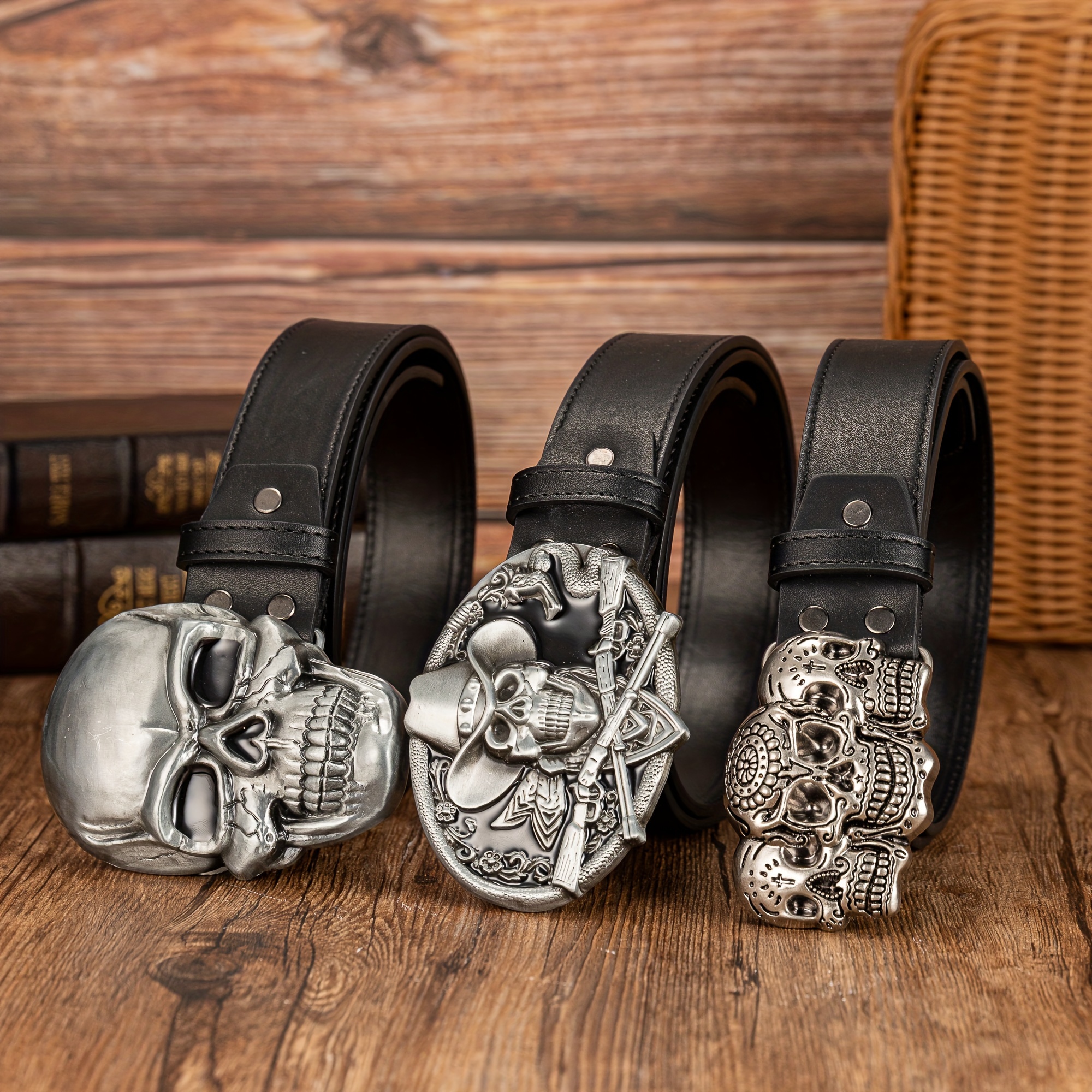 1pc Cowboy Skull Head Big Board Buckle Belt, Trendy Versatile PU Leather  Belt For Men, Ideal choice for Gifts