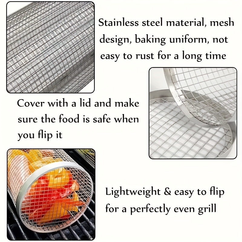 Outdoor Rolling Grilling Bbq Basket, Stainless Steel Leakproof Mesh Barbecue  Rack, Picnic Camping Simple Cylindrical Bbq Grill, Bbq Tools, Bbq  Accessories, Grill Accessories - Temu Germany