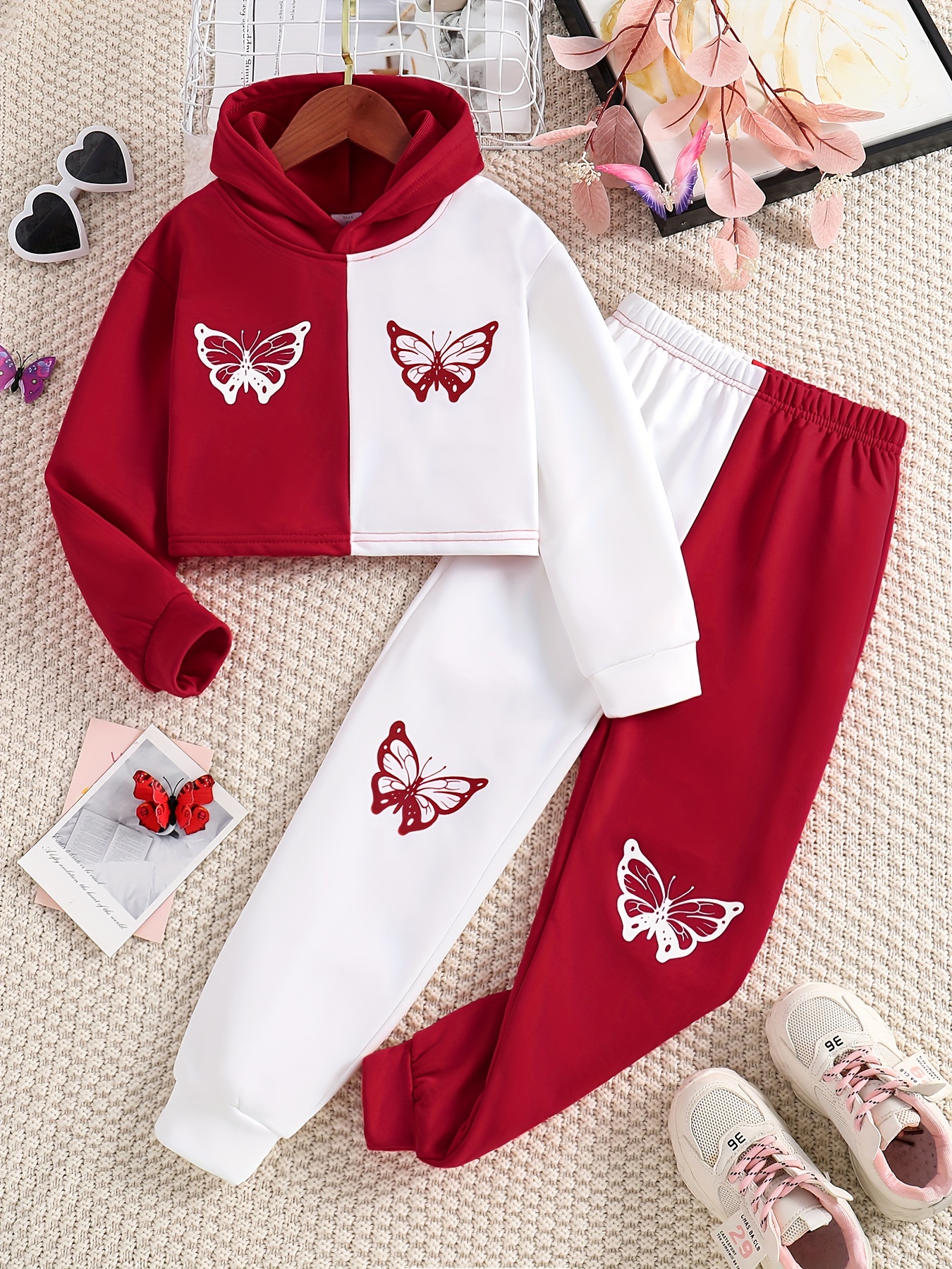 Girls Long Sleeve Butterfly Print Hoodie Matching Sweat - Temu