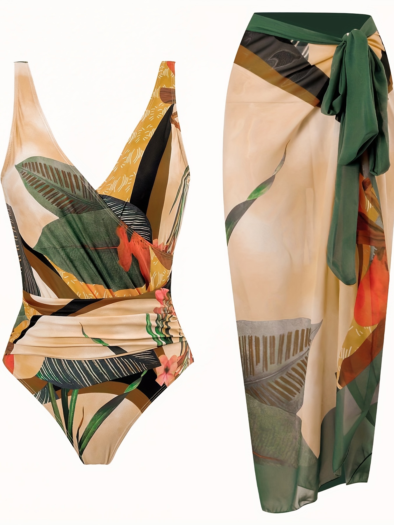Layered One piece Swimsuit Ruffled Double Strap V neck Tummy - Temu New  Zealand