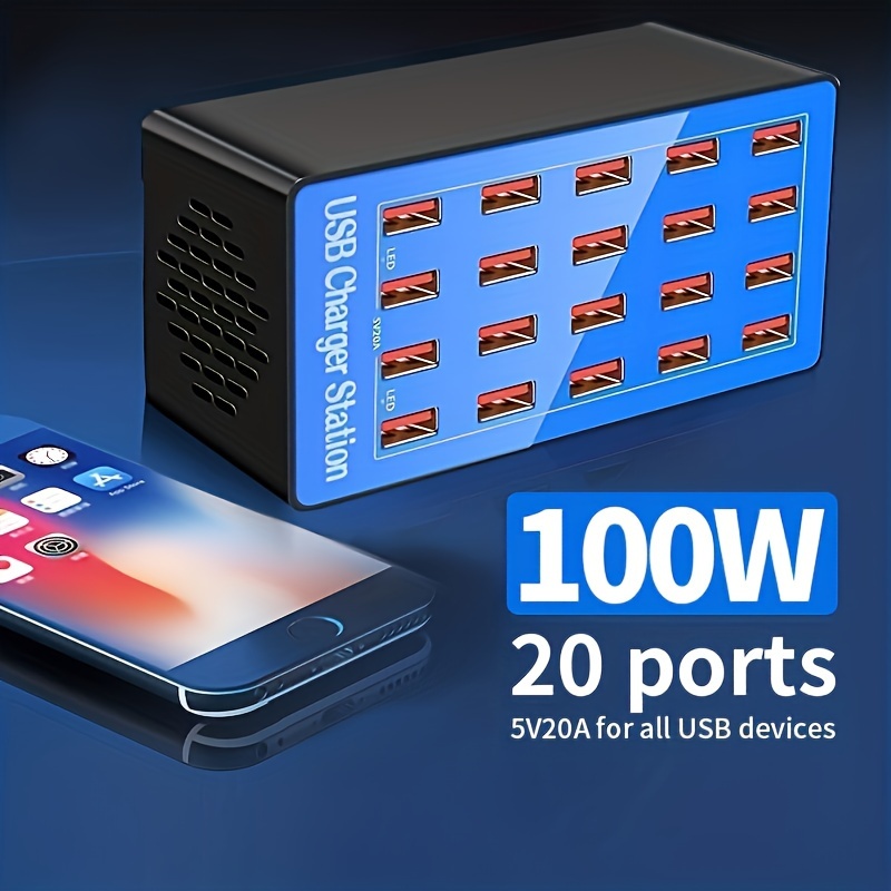 USB Charger Station,20-Port 100W/20A Multiple USB Charging Station,Multi  Ports USB Charger Charging for Smartphones，Tablets，and Other USB Devices.