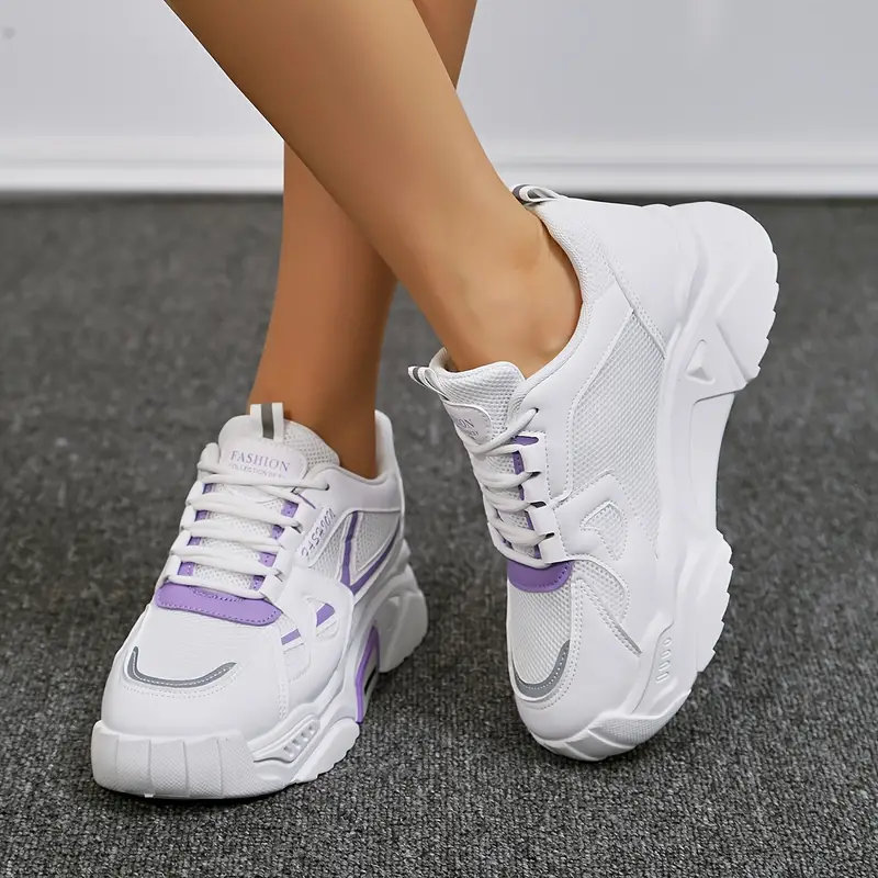 womens thick sole lightweight lace up chunky sneakers trendy low top comfy running shoes details 2