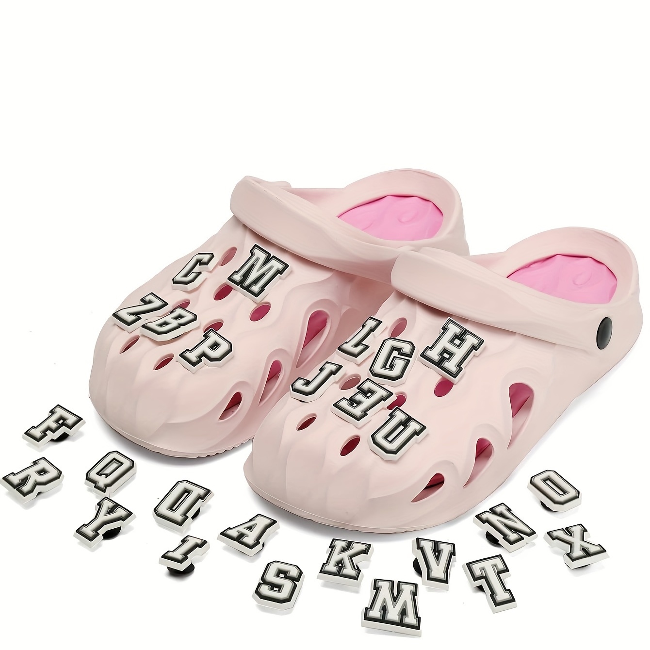 37PCS Pink Alphabet Shoe Charms For Croc Clog, Pink Preppy A-Z Letters For  Croc Charms Decoration For Girl Women Party Favor Gifts