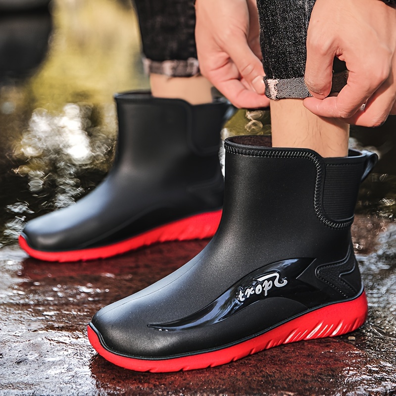 Men's Trendy High Top Rain Boots, Comfy Non Slip Waterproof Durable Shoes  For Men's Outdoor Activities