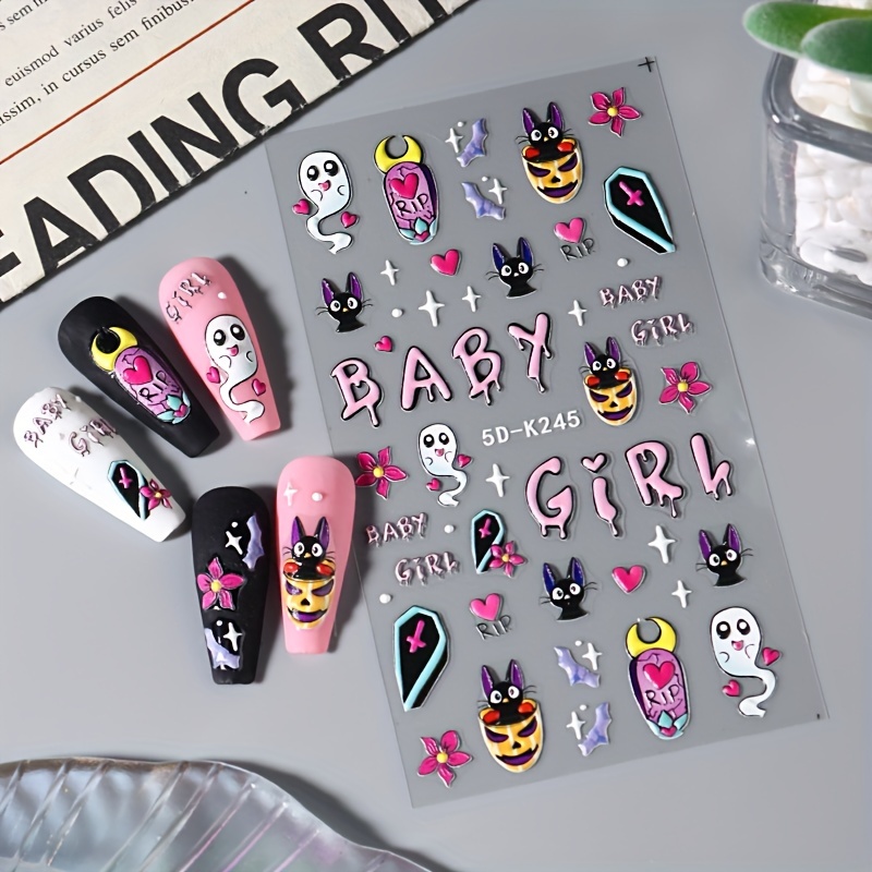 5D Halloween Nail Art Stickers Devil Horror Spider Web Blood Skull & More