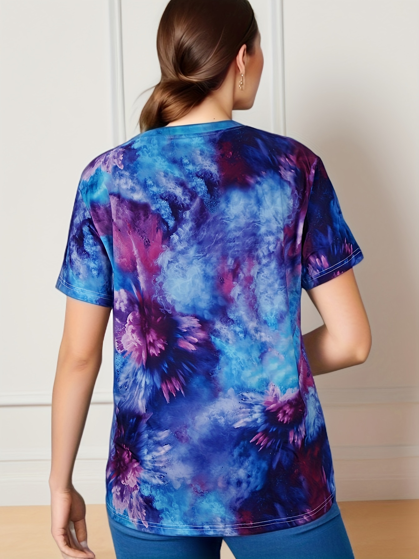 Tie Dye Oversized T Shirt Street Wear Drop Shoulder Crew Neck